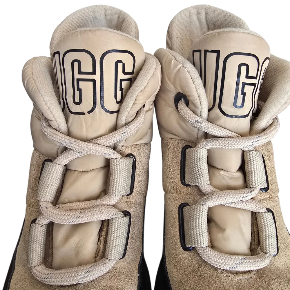 UGG Yose Lace Boots Beige Black Junior Suede-Trim Size 3